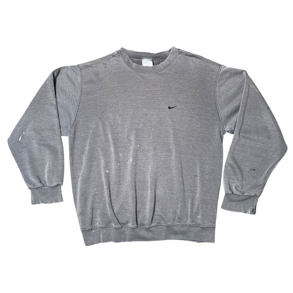 Vintage Y2K Distressed Nike Sweatshirt Grey Swoosh XL